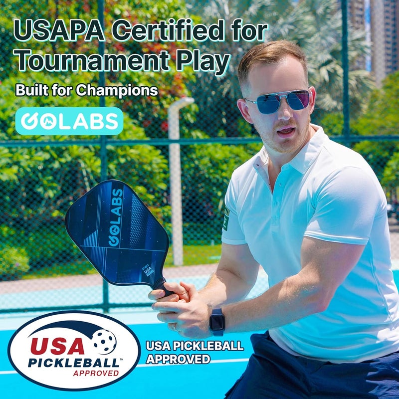 GOLABS PB1 Pickleball Paddles Set of 2, Durable Fiberglass Surface& 16mm STR-Core Power Polymer Core, USAPA Approved, 8oz Lightweight & Comfort Anti-Slip Elongated Grip for Increased Power and Spin - Image 2